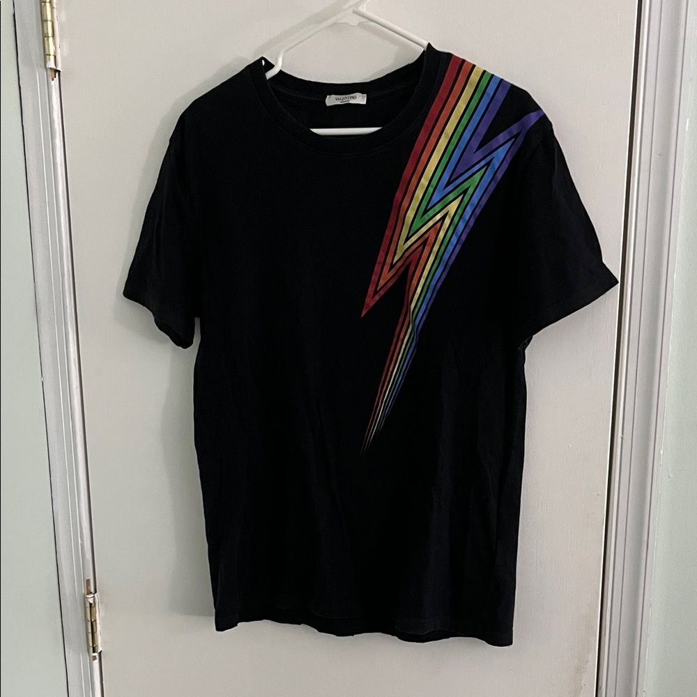 Valentino Black Tshirt with Rainbow detail